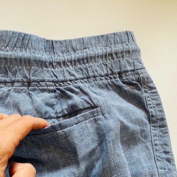 Athleta Cabo 100% Linen Jogger Blue Drawstring Zipper Pocket Tie Waist Beach 6 - Picture 7 of 13